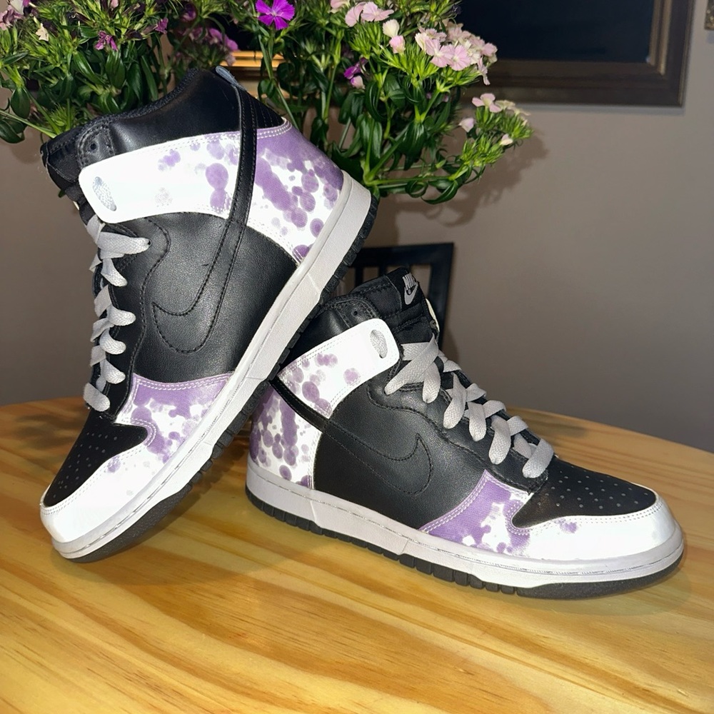2009 Nike Dunk High Splatter Tie Dye Black White Purple 9W